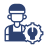 Technician graphic with cog and bulb